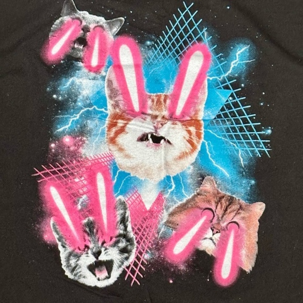 Delta Black and Pink Cat Graphic Tee Laser Beams 80s Vibes Crazy Cat Lady Meow